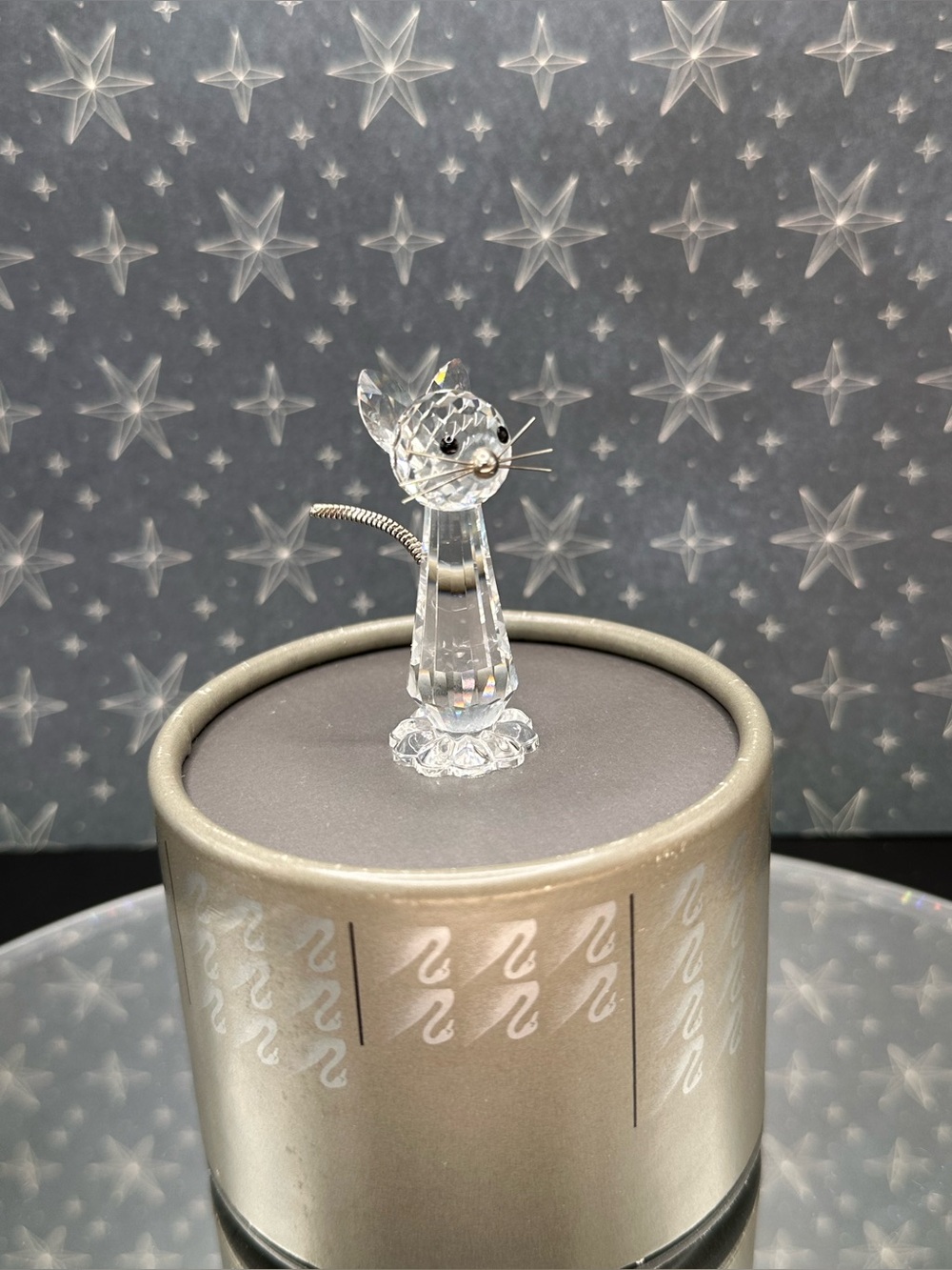 SWAROVSKI CRYSTAL MINIATURE CAT FIGURINE RETIRED w/original box 1985